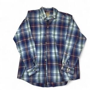 Woolrich Plaid Shirt Mens 2XL Blue Red Cotton Button Down